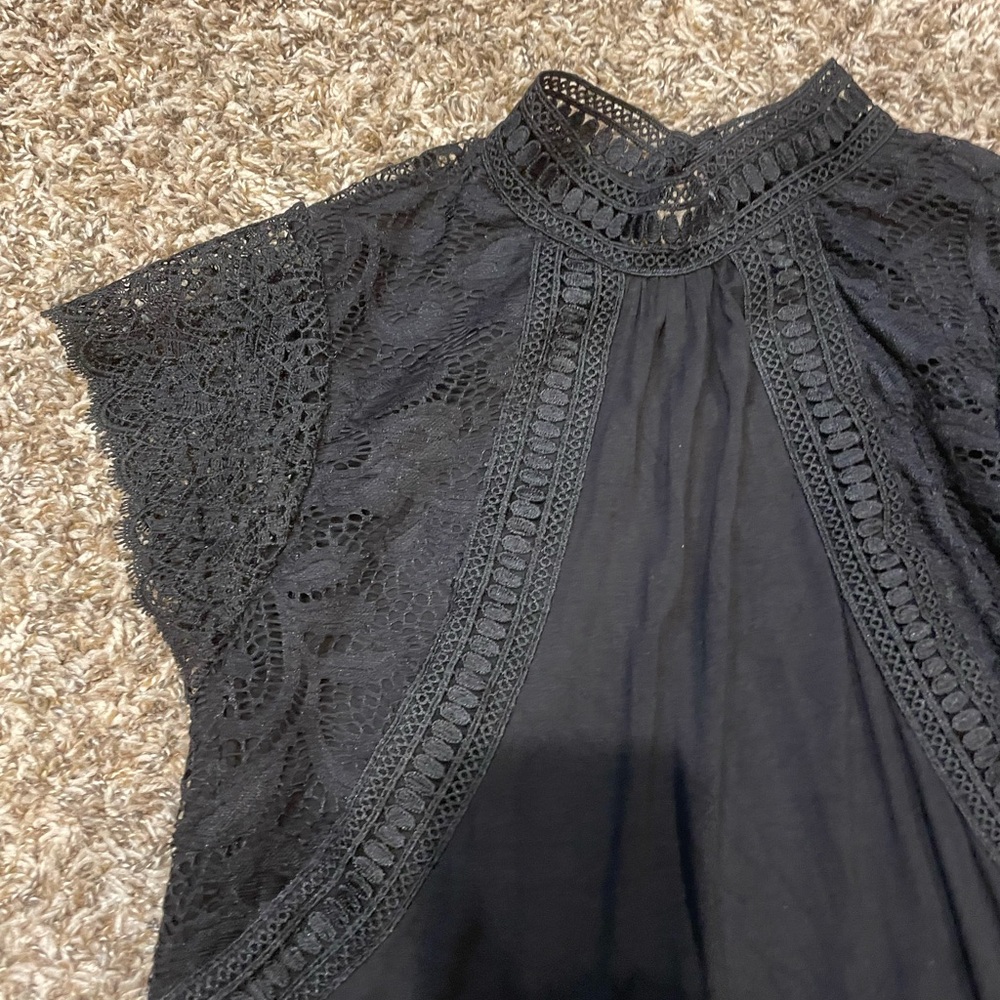 Cable & Gauge Black Crochet Detail Top